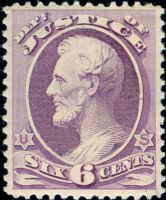 Scott O28<br />6c JUSTICE - Abraham Lincoln - Purple<br />Pane Single<br /><span class=quot;smallerquot;>(reference or stock image)</span>