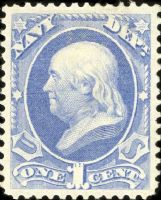 Scott O35<br />1c NAVY - Benjamin Franklin - Ultramarine<br />Pane Single<br /><span class=quot;smallerquot;>(reference or stock image)</span>