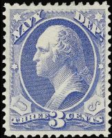 Scott O37<br />3c NAVY - George Washington - Ultramarine<br />Pane Single<br /><span class=quot;smallerquot;>(reference or stock image)</span>