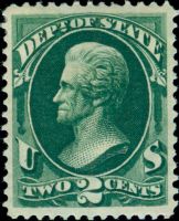 Scott O58<br />2c STATE - Andrew Jackson - Dark-green<br />Pane Single<br /><span class=quot;smallerquot;>(reference or stock image)</span>