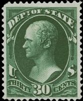 Scott O66<br />30c STATE - Alexander Hamilton - Dark-green<br />Pane Single<br /><span class=quot;smallerquot;>(reference or stock image)</span>