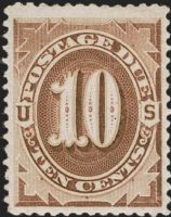 Scott J12<br />10c Numerals 10 - Deep-brown<br />Pane Single<br /><span class=quot;smallerquot;>(reference or stock image)</span>