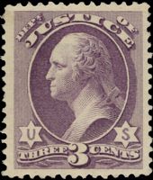 Scott O106<br />3c JUSTICE - George Washington - Bluish-purple<br />Pane Single<br /><span class=quot;smallerquot;>(reference or stock image)</span>
