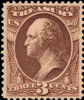 Scott O109<br />3c TREASURY - George Washington - Brown<br />Pane Single<br /><span class=quot;smallerquot;>(reference or stock image)</span>