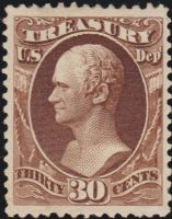 Scott O112<br />30c TREASURY - Alexander Hamilton - Brown<br />Pane Single<br /><span class=quot;smallerquot;>(reference or stock image)</span>