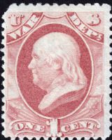 Scott O114<br />1c WAR - Benjamin Franklin - Rose-red<br />Pane Single<br /><span class=quot;smallerquot;>(reference or stock image)</span>