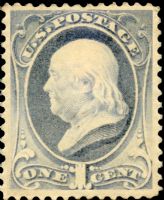 Scott 206<br />1c Benjamin Franklin - Gray-blue; Re-Engraved<br />Pane-Single<br /><span class=quot;smallerquot;>(reference or stock image)</span>