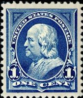 Scott 247<br />1c Benjamin Franklin - Blue<br />Pane Single<br /><span class=quot;smallerquot;>(reference or stock image)</span>