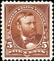 Scott 255<br />5c Ulysses S. Grant - Chocolate<br />Pane Single<br /><span class=quot;smallerquot;>(reference or stock image)</span>