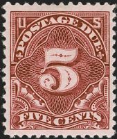 Scott J34<br />5c Numeral 5 - Deep-claret<br />Pane Single<br /><span class=quot;smallerquot;>(reference or stock image)</span>