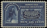 Scott E5<br />10c Postal Messenger Running - Blue<br />Pane Single<br /><span class=quot;smallerquot;>(reference or stock image)</span>