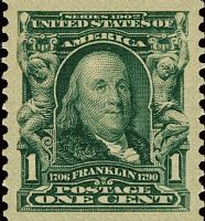 Scott 318<br />1c Benjamin Franklin (Coil)<br />Coil Single<br /><span class=quot;smallerquot;>(reference or stock image)</span>