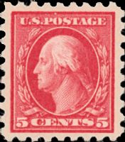 Scott 467<br />5c George Washington - Carmine Color Error<br />Pane Single<br /><span class=quot;smallerquot;>(reference or stock image)</span>