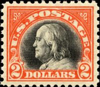 Scott 523<br />$2.00 Benjamin Franklin - Orange & Black<br />Pane Single<br /><span class=quot;smallerquot;>(reference or stock image)</span>