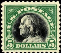 Scott 524<br />$5.00 Benjamin Franklin - Deep-green & Black<br />Pane Single<br /><span class=quot;smallerquot;>(reference or stock image)</span>