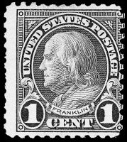 Scott 594<br />1c Benjamin Franklin - Rotary Press Coil Waste<br />Pane Single - Facsimile<br /><span class=quot;smallerquot;>(reference or stock image)</span>