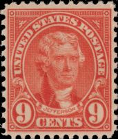 Scott 641<br />9c Thomas Jefferson<br />Pane Single<br /><span class=quot;smallerquot;>(reference or stock image)</span>