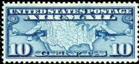 Scott C7<br />10c Map of United States and Two Mail Planes - Dark-blue<br />Pane Single: VF-NH<br /><span class=quot;smallerquot;>(reference or stock image)</span>