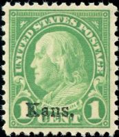 Scott 658<br />1c Benjamin Franklin; Kansas Overprint<br />Pane Single<br /><span class=quot;smallerquot;>(reference or stock image)</span>