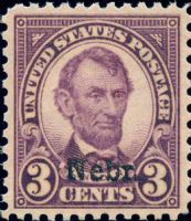 Scott 672<br />3c Abraham Lincoln; Nebraska Overprint<br />Pane Single<br /><span class=quot;smallerquot;>(reference or stock image)</span>