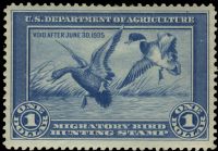 Scott RW1<br />$1.00 Mallards Alighting - Issued 1934<br />Pane Single<br /><span class=quot;smallerquot;>(reference or stock image)</span>