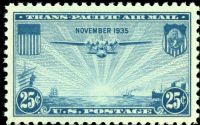 Scott C20<br />25c Transpacific: China Clipper over the Pacific - Blue<br />Pane Single<br /><span class=quot;smallerquot;>(reference or stock image)</span>