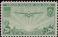 Scott C21<br />20c Transpacific: China Clipper over the Pacific - Green<br />Pane Single<br /><span class=quot;smallerquot;>(reference or stock image)</span>