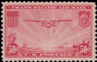 Scott C22<br />50c Transpacific: China Clipper over the Pacific - Carmine<br />Pane Single<br /><span class=quot;smallerquot;>(reference or stock image)</span>