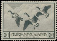 Scott RW3<br />$1.00 Canadian Geese in Flight - Issued 1936<br />Pane Single<br /><span class=quot;smallerquot;>(reference or stock image)</span>