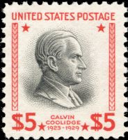 Scott 834<br />$5.00 Calvin Coolidge - Carmine & Black<br />Pane Single<br /><span class=quot;smallerquot;>(reference or stock image)</span>