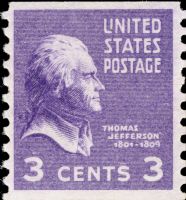 Scott 842<br />3c Thomas Jefferson<br />Coil Single<br /><span class=quot;smallerquot;>(reference or stock image)</span>