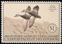 Scott RW7<br />$1.00 Black Ducks - Issued 1940<br />Pane Single<br /><span class=quot;smallerquot;>(reference or stock image)</span>