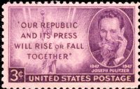 Scott 946<br />3c Joseph Pulitzer<br />Pane Single<br /><span class=quot;smallerquot;>(reference or stock image)</span>