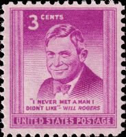 Scott 975<br />3c Will Rogers (William Penn Adair Rogers)<br />Pane Single<br /><span class=quot;smallerquot;>(reference or stock image)</span>