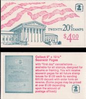 Scott BK140A<br />$4.00 | 20c Flag over Supreme Court<br />Booklet<br /><span class=quot;smallerquot;>(reference or stock image)</span>