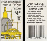 Scott BK163<br />$2.20 | 22c Locomotives<br />Booklet<br /><span class=quot;smallerquot;>(reference or stock image)</span>