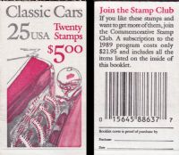 Scott BK164<br />$5.00 | 25c Classic Cars<br />Booklet<br /><span class=quot;smallerquot;>(reference or stock image)</span>