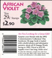 Scott BK176<br />$2.90 | 29c African Violet<br />Booklet<br /><span class=quot;smallerquot;>(reference or stock image)</span>