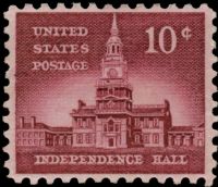 Scott 1044<br />10c Independence Hall<br />Pane Single; Rose-lake; Untagged<br /><span class=quot;smallerquot;>(reference or stock image)</span>