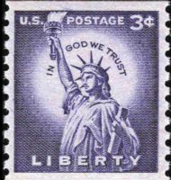 Scott 1057a-Dry<br />3c Statue of Liberty<br />Coil Single; Large Holes<br /><span class=quot;smallerquot;>(reference or stock image)</span>