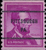 Scott 1058b-Wet<br />4c Abraham Lincoln - Precancel<br />Coil Single<br /><span class=quot;smallerquot;>(reference or stock image)</span>