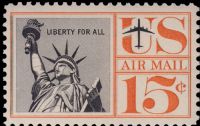 Scott C58<br />15c Statue of Liberty - Black & Orange<br />Pane Single<br /><span class=quot;smallerquot;>(reference or stock image)</span>