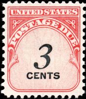 Scott J91<br />3c Numeral 3 - Solid Denomination in Black - Carmine-rose<br />Pane Single<br /><span class=quot;smallerquot;>(reference or stock image)</span>