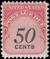 Scott J99<br />50c Numerals 50 - Solid Denomination in Black - Carmine-rose<br />Pane Single<br /><span class=quot;smallerquot;>(reference or stock image)</span>