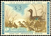 Scott RW28<br />$3.00 Mallard Hen and Ducklings - Issued 1961<br />Pane Single<br /><span class=quot;smallerquot;>(reference or stock image)</span>