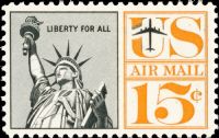Scott C63<br />15c Statue of Liberty - Black & Orange<br />Pane Single<br /><span class=quot;smallerquot;>(reference or stock image)</span>