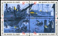 Scott 1480-1483; 1483a<br />8c Boston Tea Party<br />Pane Block of 4 #1480-1483 (4 designs)<br /><span class=quot;smallerquot;>(reference or stock image)</span>