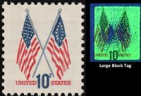Scott 1509<br />10c Crossed 13-Star & 50-Star Flags<br />Pane Single; Large Block Tag<br /><span class=quot;smallerquot;>(reference or stock image)</span>