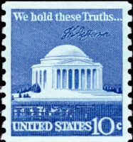 Scott 1520<br />10c Jefferson Memorial<br />Coil Single; Overall Tag<br /><span class=quot;smallerquot;>(reference or stock image)</span>