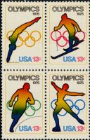 Scott 1695-1698<br />13c XII Olympic Winter Games: 1976 Innsbruck AUT / Games of the XXI Olympiad: 1976 - Montreal QC<br />Pane Block of 4 #1698a (4 designs)<br /><span class=quot;smallerquot;>(reference or stock image)</span>